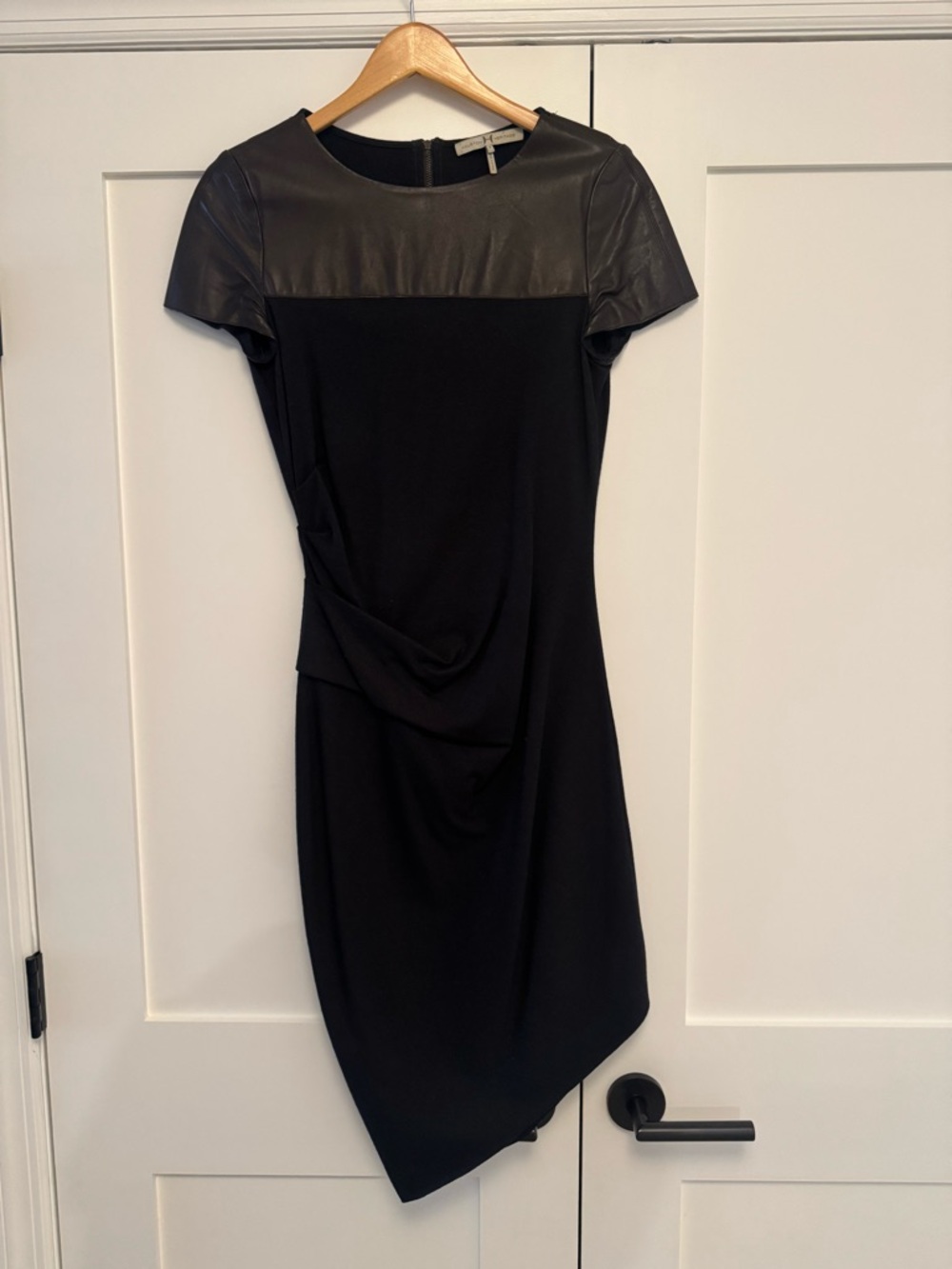 Halston Heritage Charcoal and Brown Leather Dress